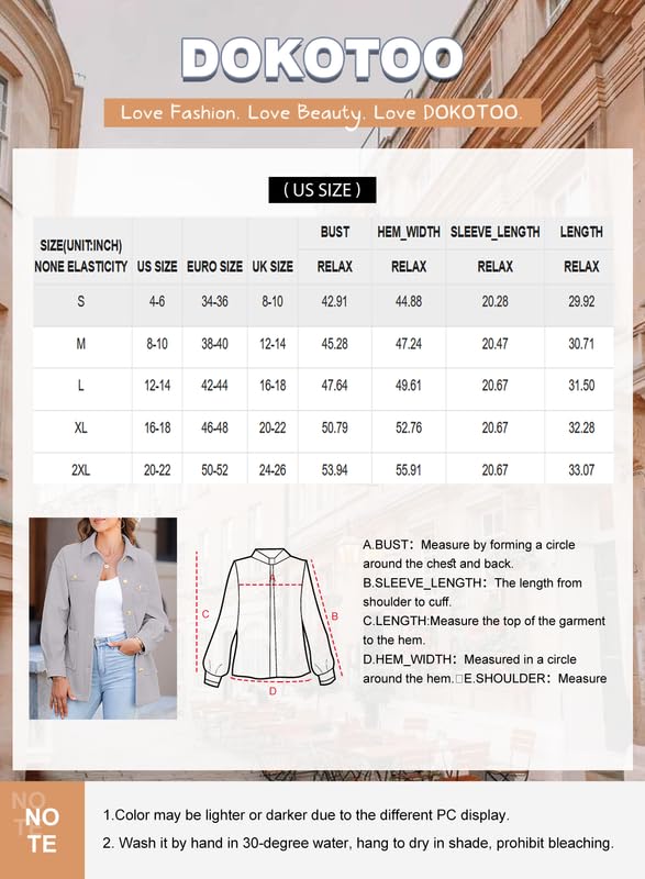 Dokotoo Women's Fall Oversized Long Sleeve Casual Shacket Jacket 2024 Button Down Cropped Trench Coats with Pockets,Black Large