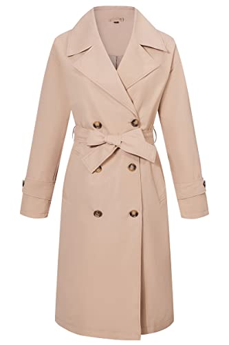 RISISSIDA Trench Coats for Women Long Double Breasted Spring Fall Plus Size Oversized Waterproof Rain Jacket Overcoat Beige 0292 XX-L