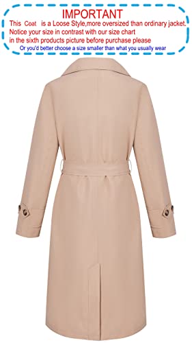 RISISSIDA Trench Coats for Women Long Double Breasted Spring Fall Plus Size Oversized Waterproof Rain Jacket Overcoat Beige 0292 XX-L