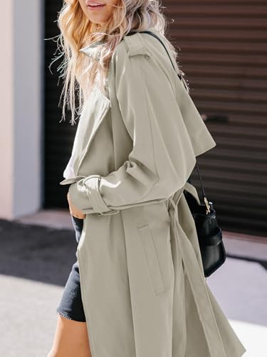 Tankaneo Women's Long Trench Coat Double Breasted Classic Lapel Oversized Windproof Overcoat Outerwear with Belt