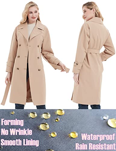 RISISSIDA Trench Coats for Women Long Double Breasted Spring Fall Plus Size Oversized Waterproof Rain Jacket Overcoat Beige 0292 XX-L