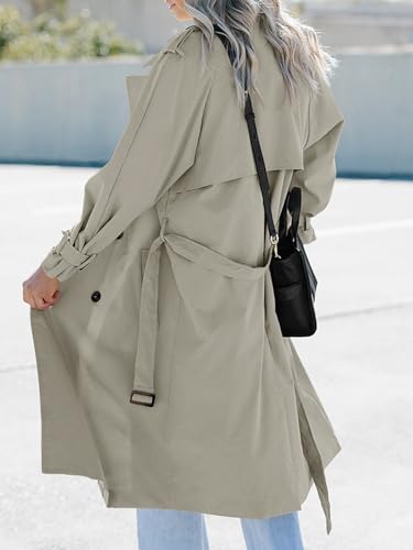 Tankaneo Women's Long Trench Coat Double Breasted Classic Lapel Oversized Windproof Overcoat Outerwear with Belt