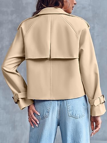 Saodimallsu Women Crop Double Breasted Trench Coat Raglan Sleeve Work Office Cropped Jacket With Pockets
