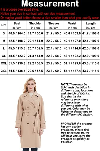 RISISSIDA Trench Coats for Women Long Double Breasted Spring Fall Plus Size Oversized Waterproof Rain Jacket Overcoat Beige 0292 XX-L
