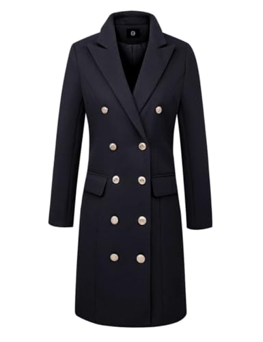 IDEALSANXUN Womens Fall Winter Wool Coats Double Breasted Midi Peacoat Trench Coats(Navy, XL)