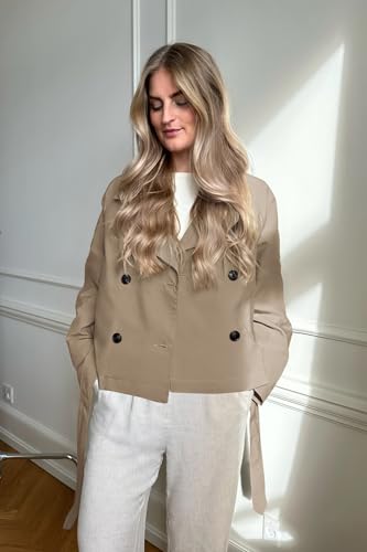 Onedreamer Women's Double Breasted Trench Coat Classic Lapel Long Sleeve Blazer Jackets Casual Outerwear With Belt