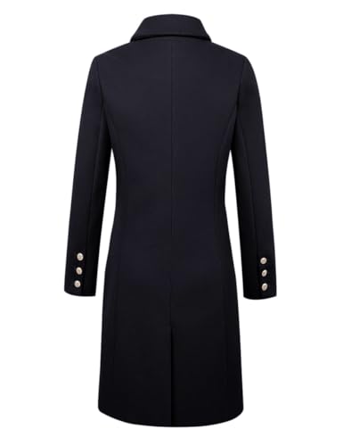 IDEALSANXUN Womens Fall Winter Wool Coats Double Breasted Midi Peacoat Trench Coats(Navy, XL)