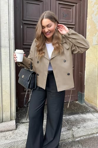 Onedreamer Women's Double Breasted Trench Coat Classic Lapel Long Sleeve Blazer Jackets Casual Outerwear With Belt