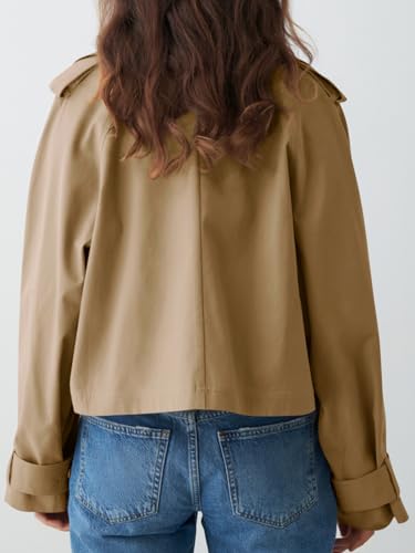 Tankaneo Womens Cropped Trench Coat Lapel Double Breasted Short Jacket Outwear with Pockets