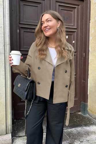 Onedreamer Women's Double Breasted Trench Coat Classic Lapel Long Sleeve Blazer Jackets Casual Outerwear With Belt