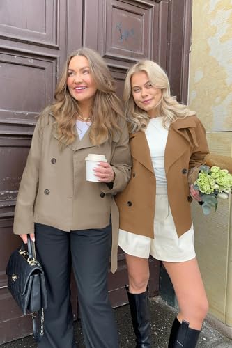 Onedreamer Women's Double Breasted Trench Coat Classic Lapel Long Sleeve Blazer Jackets Casual Outerwear With Belt