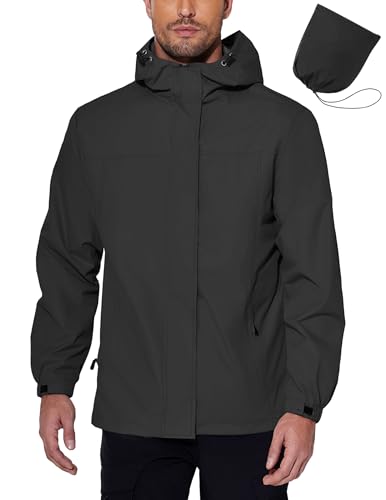 COOFANDY Mens Packable Rain Jacket Lightweight Waterproof Rain Shell Jacket With Hood For Golf Cycling Windbreaker Black XL