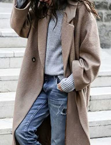 CHARTOU Women's Oversized Notched Collar Wool Blend Single Breast Midi Long Trench Coat (Medium, Khaki)