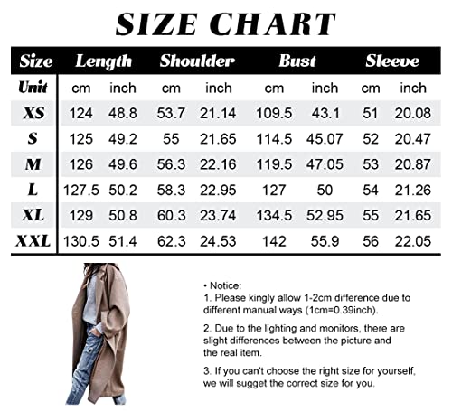 CHARTOU Women's Oversized Notched Collar Wool Blend Single Breast Midi Long Trench Coat (Medium, Khaki)