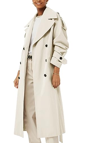 Farktop Womens Oversized Long Trench Coat Double Breasted Lapel Windproof Overcoat with Belt