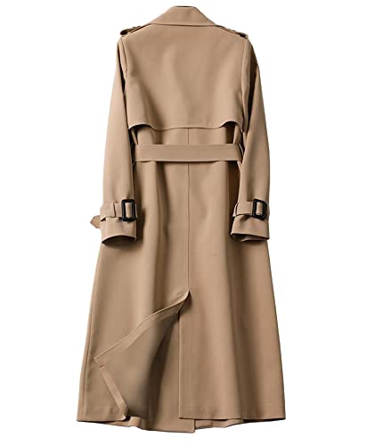SOMTHRON Women's Double Breasted Long Trench Coat Belted Notch Lapel Overcoat Windproof Classic Outerwear CM-M