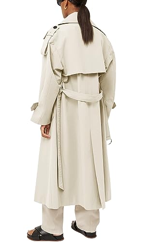 Farktop Womens Oversized Long Trench Coat Double Breasted Lapel Windproof Overcoat with Belt