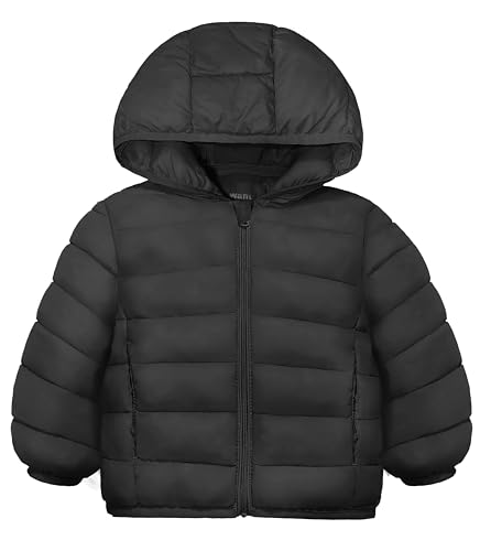 wantdo Baby Boy Girl Winter Puffer Down Jacket Toddler Hoodie Warm Snow Coat Black 3T