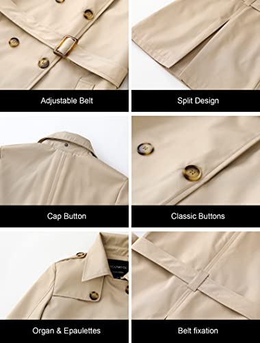 CREATMO US Women's Trench Coat with Hood Military Coat Overcoats Long Trench Jacket with Belt Khaki 2XL