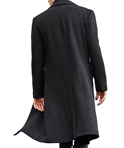 SOMTHRON Men's Casual Trench Coat Slim Fit Notched Collar Long Jacket Overcoat Single Breasted Pea Coat wih Pockets BL-L