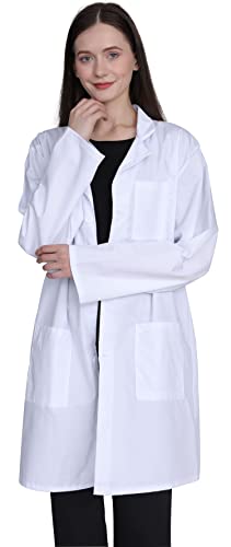 GOQUCHEP Professional Lab Coat for Women, Full Sleeve Cotton Blend Long Medical Coat,White, Unisex (White, Small)