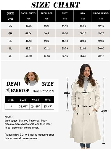 Farktop Womens Oversized Long Trench Coat Double Breasted Lapel Windproof Overcoat with Belt