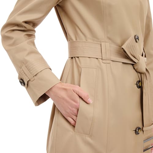 London Fog Women's Single Breasted Long Trench Coat with Epaulettes and Belt, BR Khaki, Extra Large