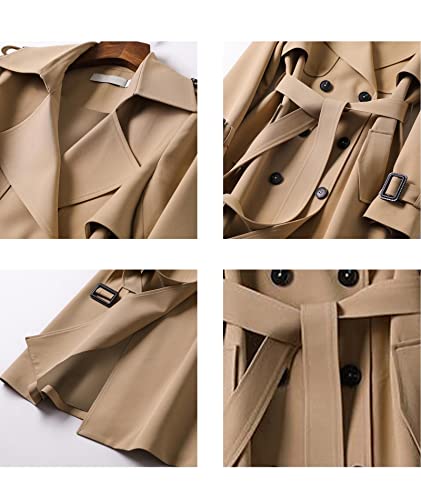 SOMTHRON Women's Double Breasted Long Trench Coat Belted Notch Lapel Overcoat Windproof Classic Outerwear CM-M