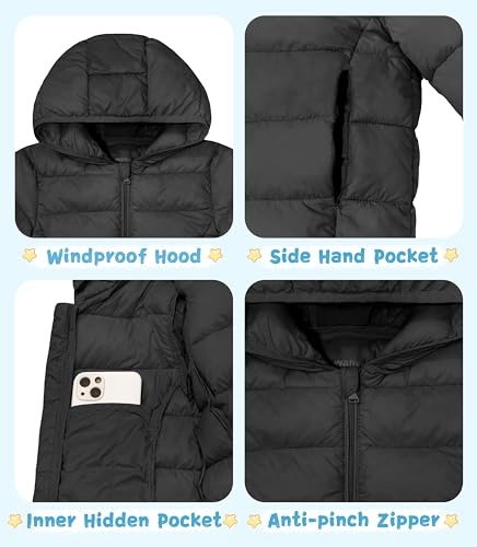 wantdo Baby Boy Girl Winter Puffer Down Jacket Toddler Hoodie Warm Snow Coat Black 3T