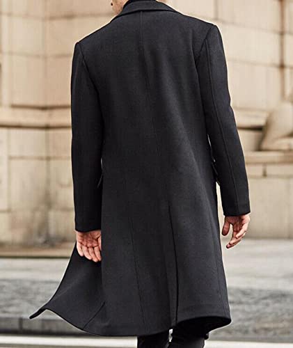 SOMTHRON Men's Casual Trench Coat Slim Fit Notched Collar Long Jacket Overcoat Single Breasted Pea Coat wih Pockets BL-L