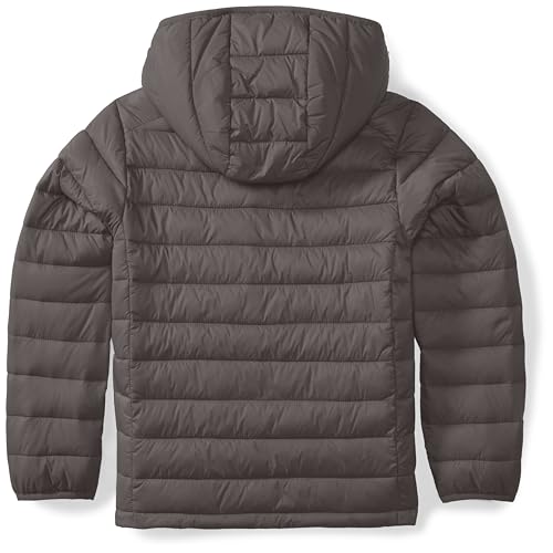 Amazon Essentials Boys' Lightweight Water-Resistant Packable Hooded Puffer Coat, Dark Grey Neon Yellow, Small