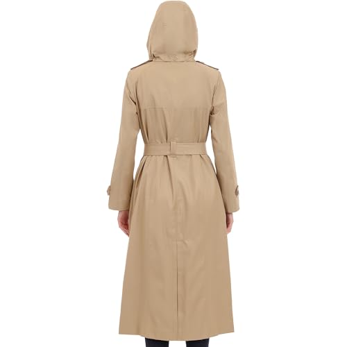 London Fog Women's Single Breasted Long Trench Coat with Epaulettes and Belt, BR Khaki, Extra Large