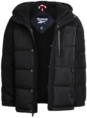 Reebok Boys' Winter Coat - Heavyweight Quilted Puffer Snow Parka - Weather Resistant Ski Jacket for Boys (8-20), Size 18-20, Jet Black
