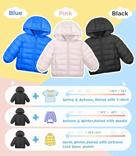 wantdo Baby Boy Girl Winter Puffer Down Jacket Toddler Hoodie Warm Snow Coat Black 3T