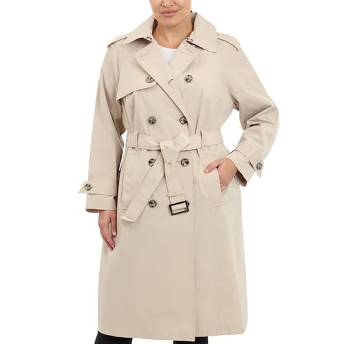 London Fog Women's Double-Breasted 3/4 Length Belted Trench Coat, Stone, XL Extra Large