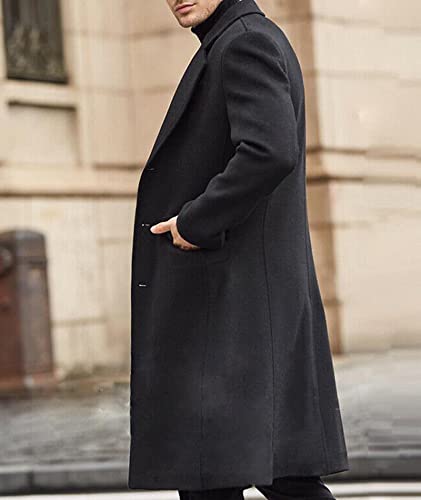 SOMTHRON Men's Casual Trench Coat Slim Fit Notched Collar Long Jacket Overcoat Single Breasted Pea Coat wih Pockets BL-L
