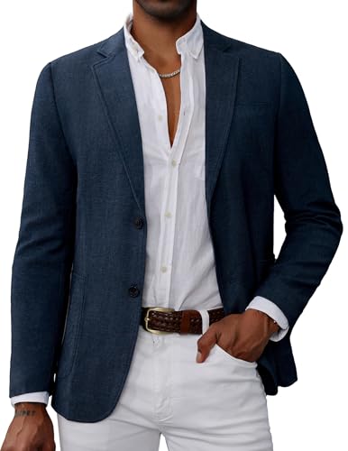 GRACE KARIN Mens Casual Sport Coats Two Button Solid Slim Fit Business Blazer Sport Coat for Dinner Dark Denim Blue XXL