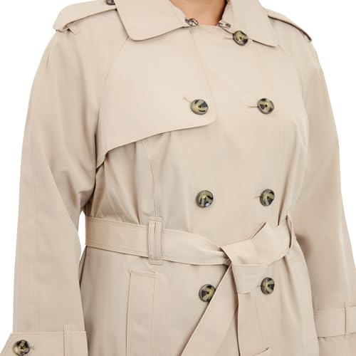 London Fog Women's Double-Breasted 3/4 Length Belted Trench Coat, Stone, XL Extra Large