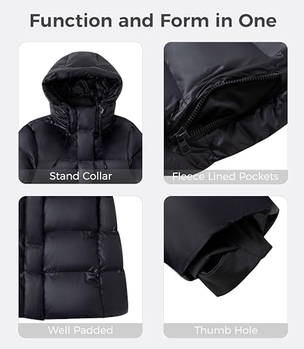 wantdo Women's Winter Puffer Jackets Winter Warm Parka Long Coat Snow Jacket (Black M)
