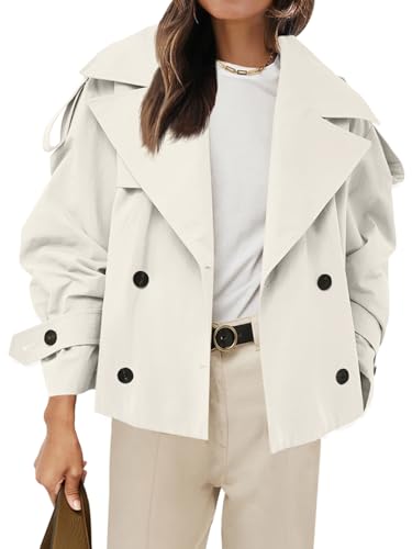 Tankaneo Womens Cropped Trench Coat Casual Double Breasted Short Jacket Fall Fashion Outerwear with Belt