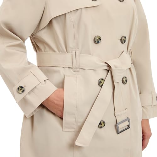 London Fog Women's Double-Breasted 3/4 Length Belted Trench Coat, Stone, XL Extra Large