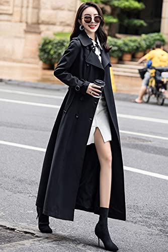 ebossy Women's Double Breasted Duster Trench Coat Slim Full Length Maxi Long Overcoat (Large, Black)