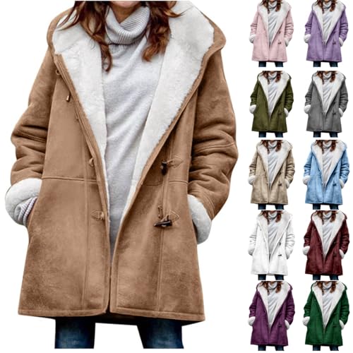 Rkwins Sherpa Jacket for Women 2024 Winter Warm Coat Fleece Lined Coat Mid Length Winter Jacket Plus Size Sherpa Outwear