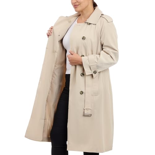 London Fog Women's Double-Breasted 3/4 Length Belted Trench Coat, Stone, XL Extra Large