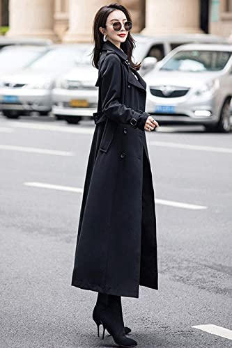 ebossy Women's Double Breasted Duster Trench Coat Slim Full Length Maxi Long Overcoat (Large, Black)