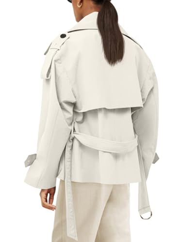 Tankaneo Womens Cropped Trench Coat Casual Double Breasted Short Jacket Fall Fashion Outerwear with Belt