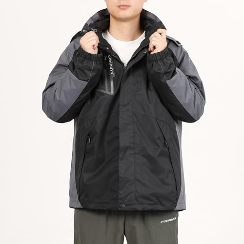CorBuyit Men's 3 in 1 Waterproof Winter Ski Jacket - Windproof Snowboarding Jackets with Detachable Puffer Coat for Maximum Warmth and Comfort Black-Grey L
