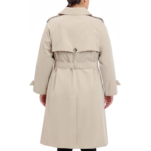 London Fog Women's Double-Breasted 3/4 Length Belted Trench Coat, Stone, XL Extra Large