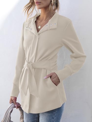 ANRABESS Women's Jacket Belted 2024 Fall Wrap Tie Trench Coat Casual Button Up Ladies Dressy Light Outerwear With Pockets Apricot X-Large