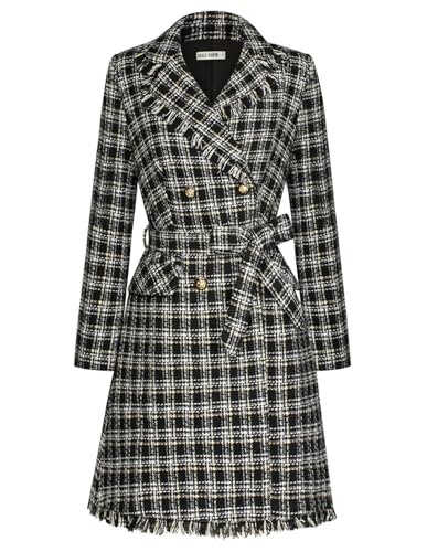 GRACE KARIN Black Trench Coat Women Notch Lapel Double Breasted Blend Mid Long Pea Trench Coat with Pockets Black L